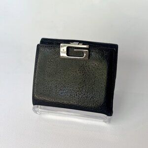 Authentic Gucci Vintage Black Leather Bifold Wallet with Silver G Logo Clasp
